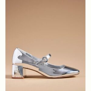 New! Larroudé Blair Block Heels in Metallic Silver size 7